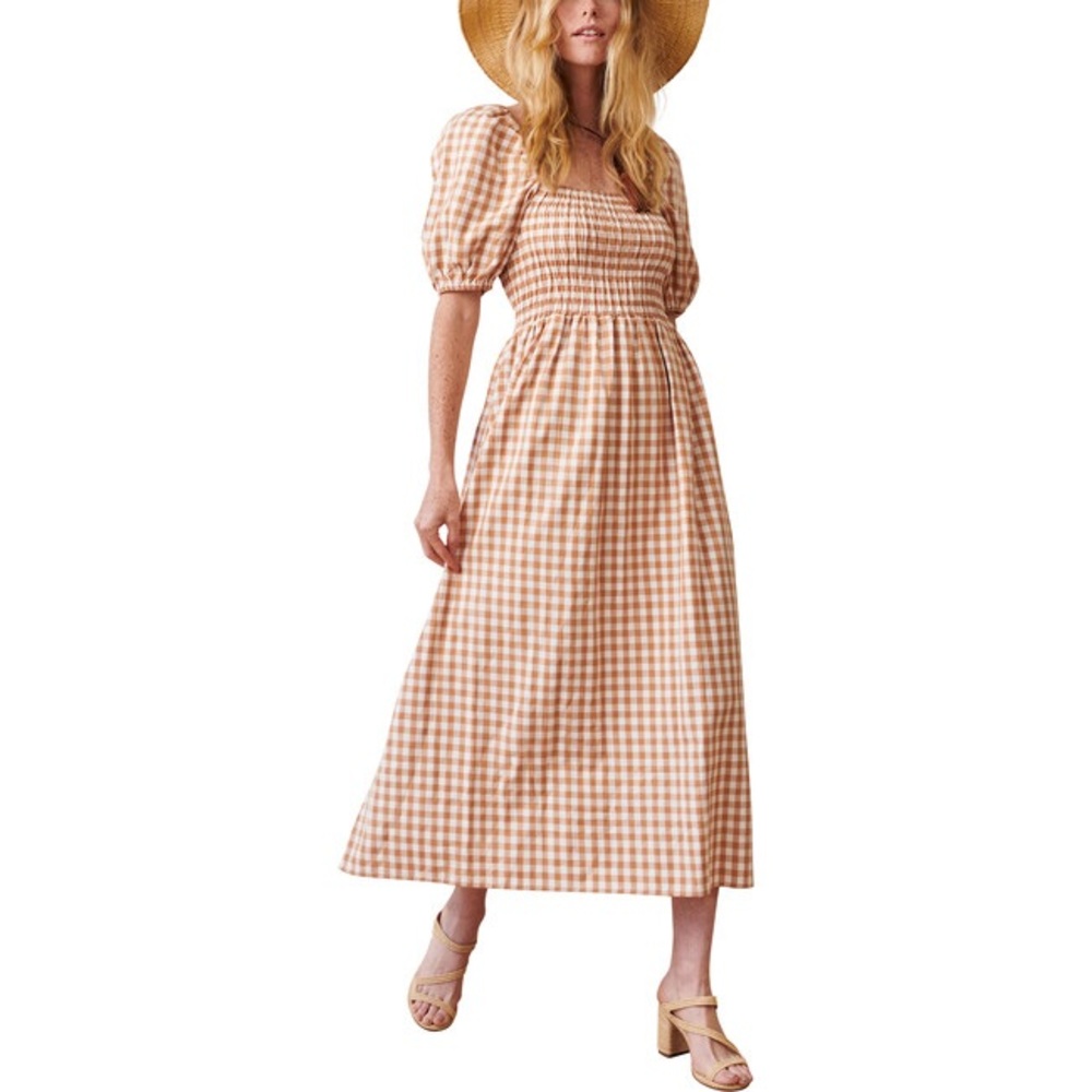 Chic Gingham Puff Sleeve Maxi Dress